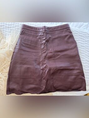 Wine Leather Mini Skirt - Size L - Like New